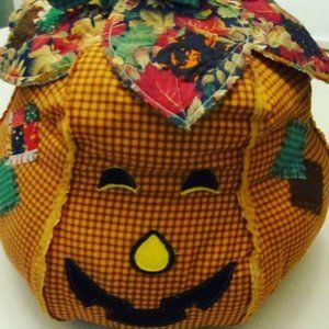 Halloween fall quilted smiling Pumpkin Jack o Lantern Decorative Pillow 12 x 14"